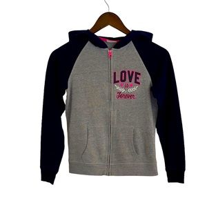 Danskin now love is forever navy/gray zip up hoodie girls size large
